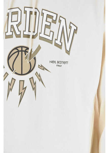 Bluze de trening Neil Barrett James Harden X Neil Barrett Easy Fit Hoodie With Printed Log Beige Barbati (BM 9536309) 3