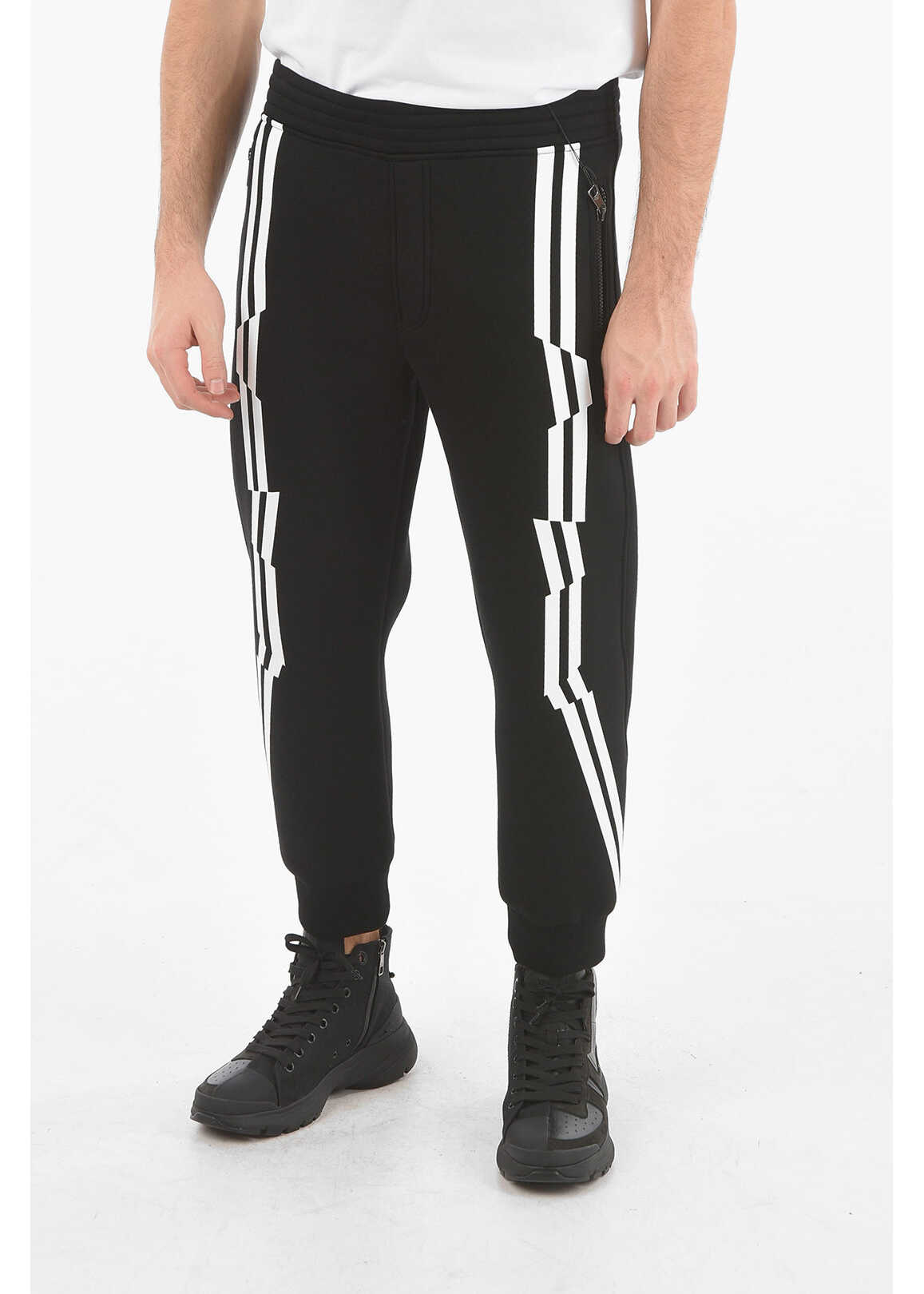 Neil Barrett Zipped Pocket Origami Sport Stripe Sweatpants Black