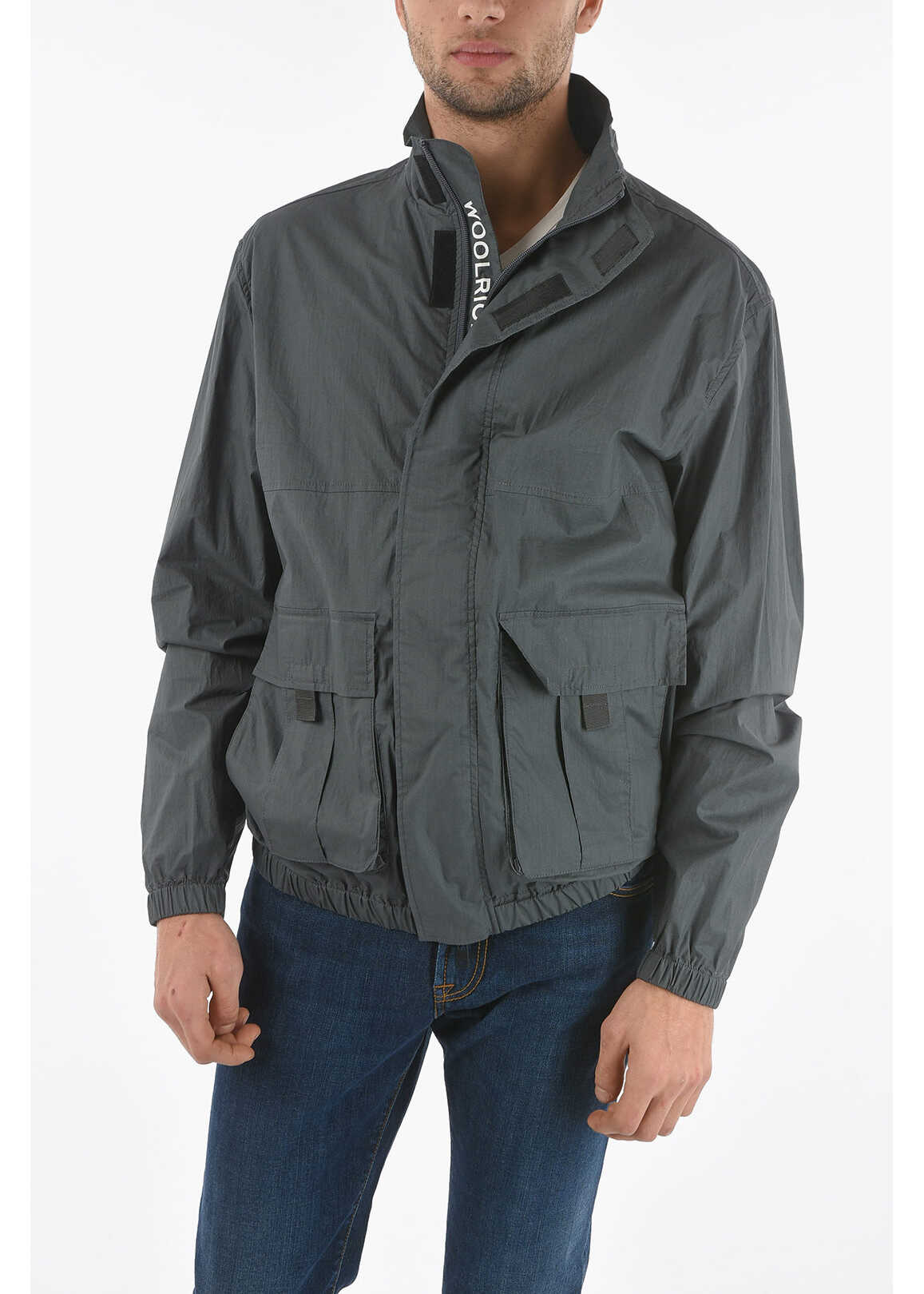 Woolrich Solid Color Papery Jacket With Hidden Closure Gray