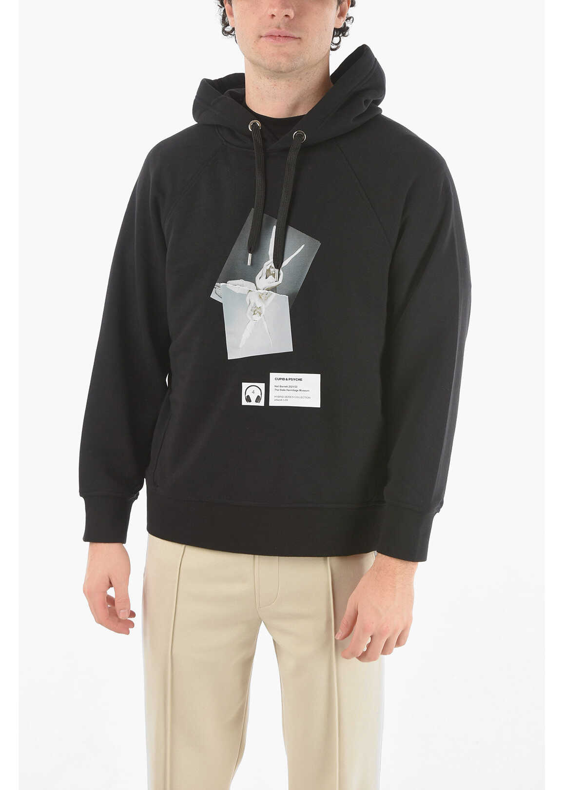 Neil Barrett Easy Fit Hermitage Cupid & Psyche + Pegasus Hooded Sweatshir Black