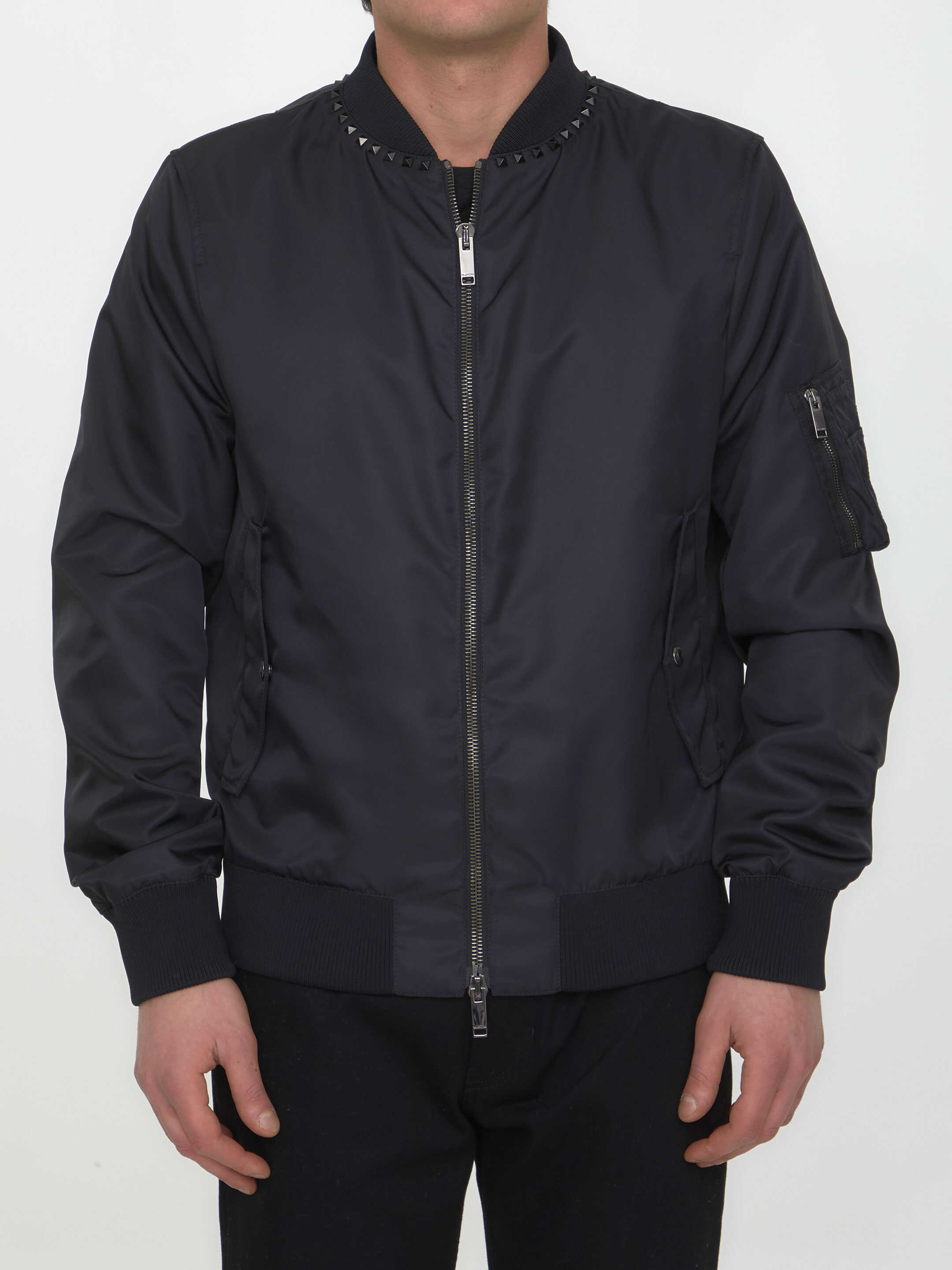 Valentino Garavani Nylon Bomber Jacket With Studs BLACK