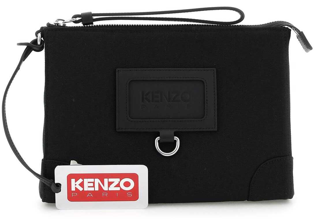 Kenzo Branded Fabric Clutch With Badge Holder BLACK