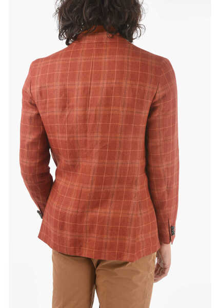 Sacouri CORNELIANI Cc Collection Tartan Checked Linen Right 2-Buttons Blazer Wi Orange Barbati (BM 9548768) 2