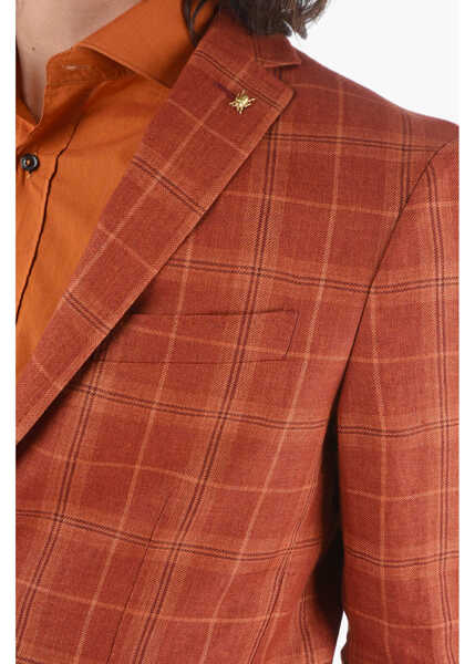 Sacouri CORNELIANI Cc Collection Tartan Checked Linen Right 2-Buttons Blazer Wi Orange Barbati (BM 9548768) 3
