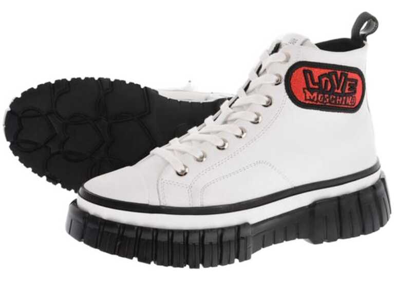 Moschino Love TwoTone Leather HighTop Sneakers With Track Sole* Black & White