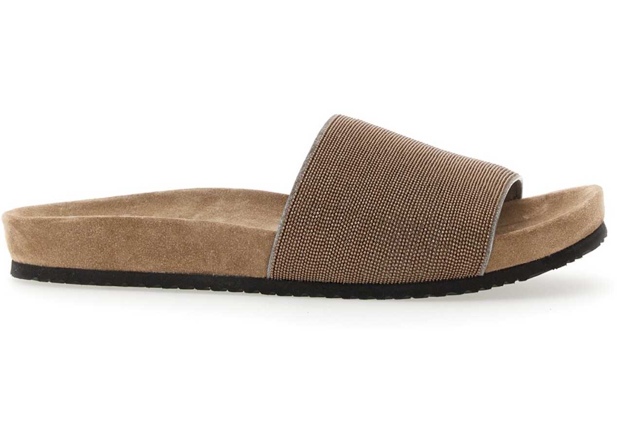 Brunello Cucinelli Precious Slide Sandal BRONZE