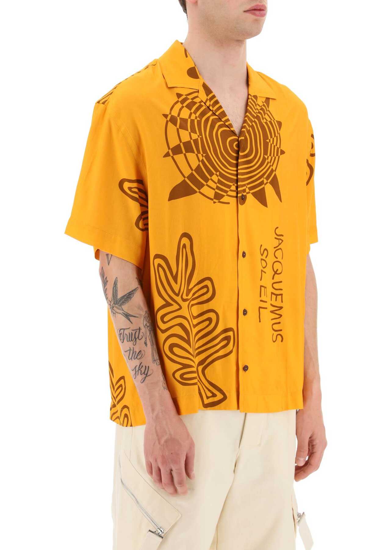 JACQUEMUS Short Sleeved \'La Chemise Jean\' Shirt With All-Over Print PRINT ORANGE ARTY SUN
