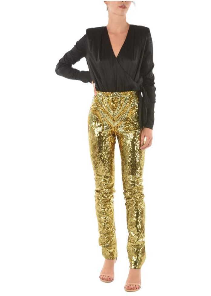 Pantaloni office Philipp Plein Couture Zipped Ankle Elegant Sequined Pants Gold Femei (BM 9561143) 4