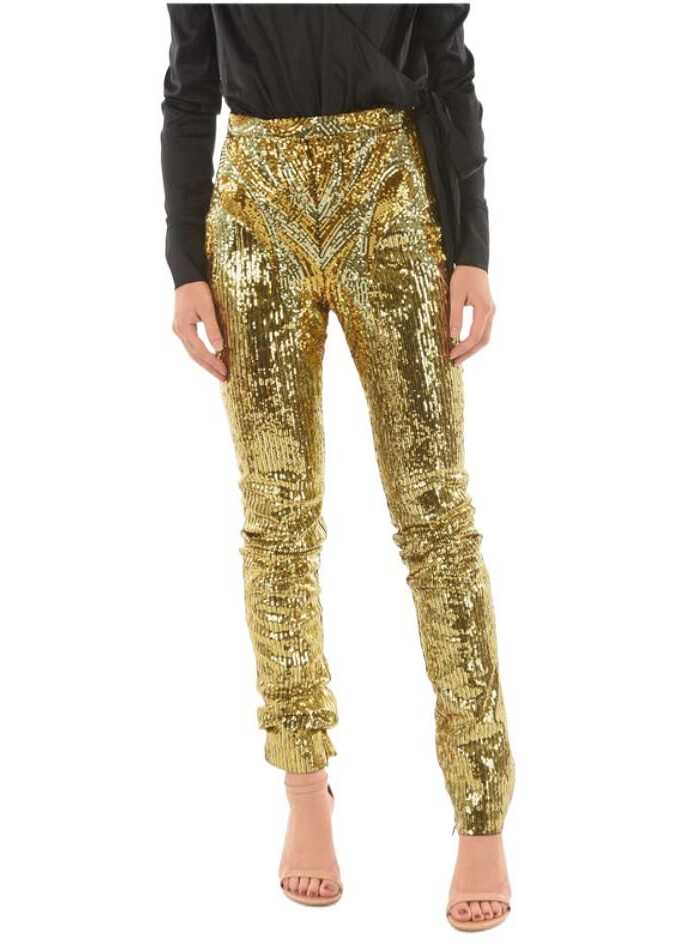 Philipp Plein Couture Zipped Ankle Elegant Sequined Pants Gold