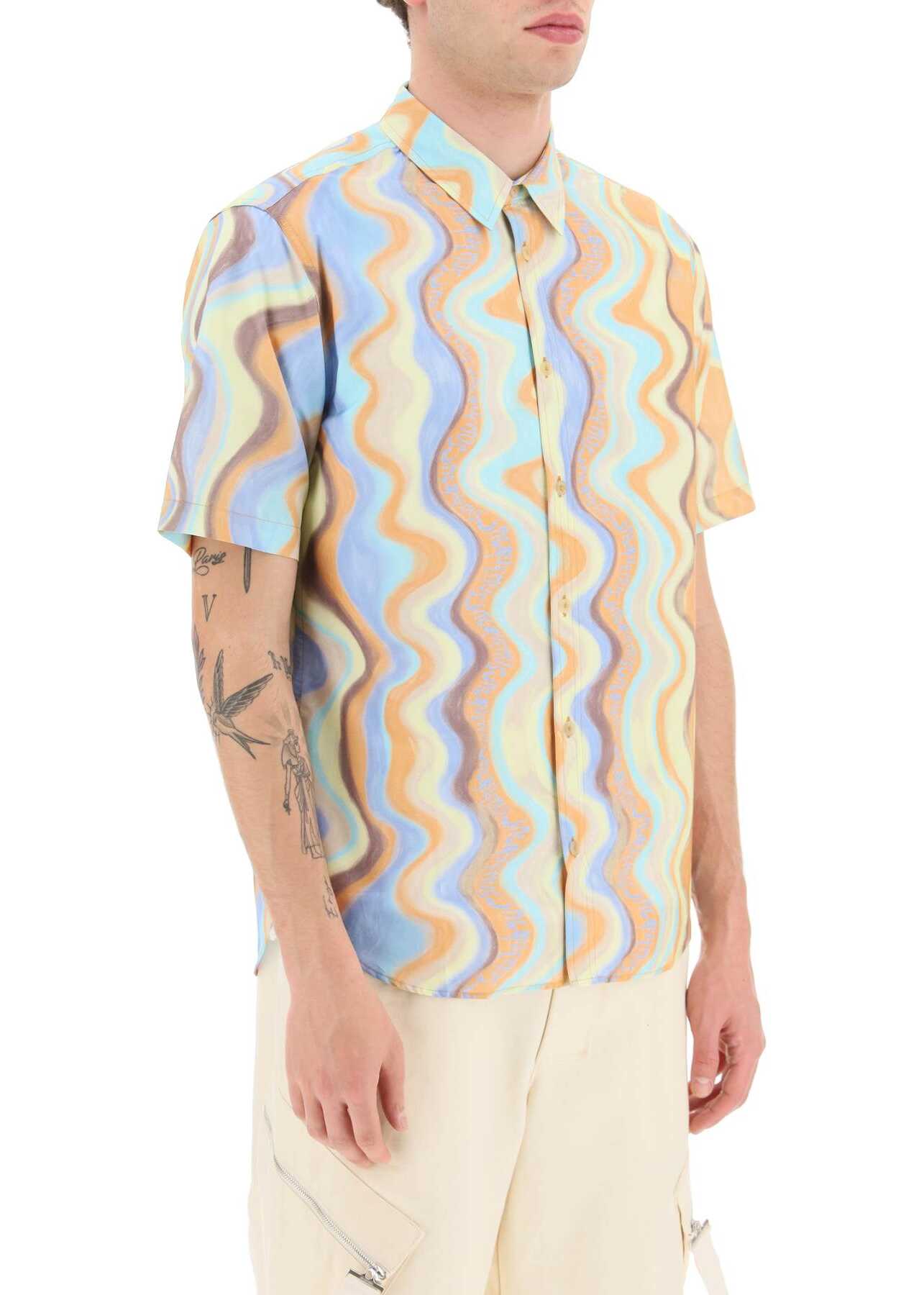 JACQUEMUS Short Sleeved Shirt \'La Chemise Melo\' PRINT BLUE WAVES STRIPES