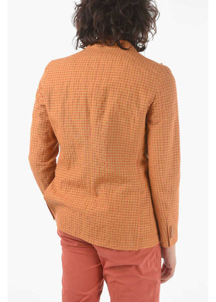 Sacouri elegante CORNELIANI Cc Collection Gingham Checked Side Vents Peak Lapel Reward 2 Orange Barbati (BM 9565736) 2