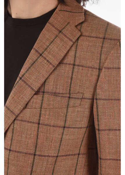 Sacouri elegante CORNELIANI Cc Collection Windowpane Check Virgin Wool And Flax Right Si Brown Barbati (BM 9566387) 3