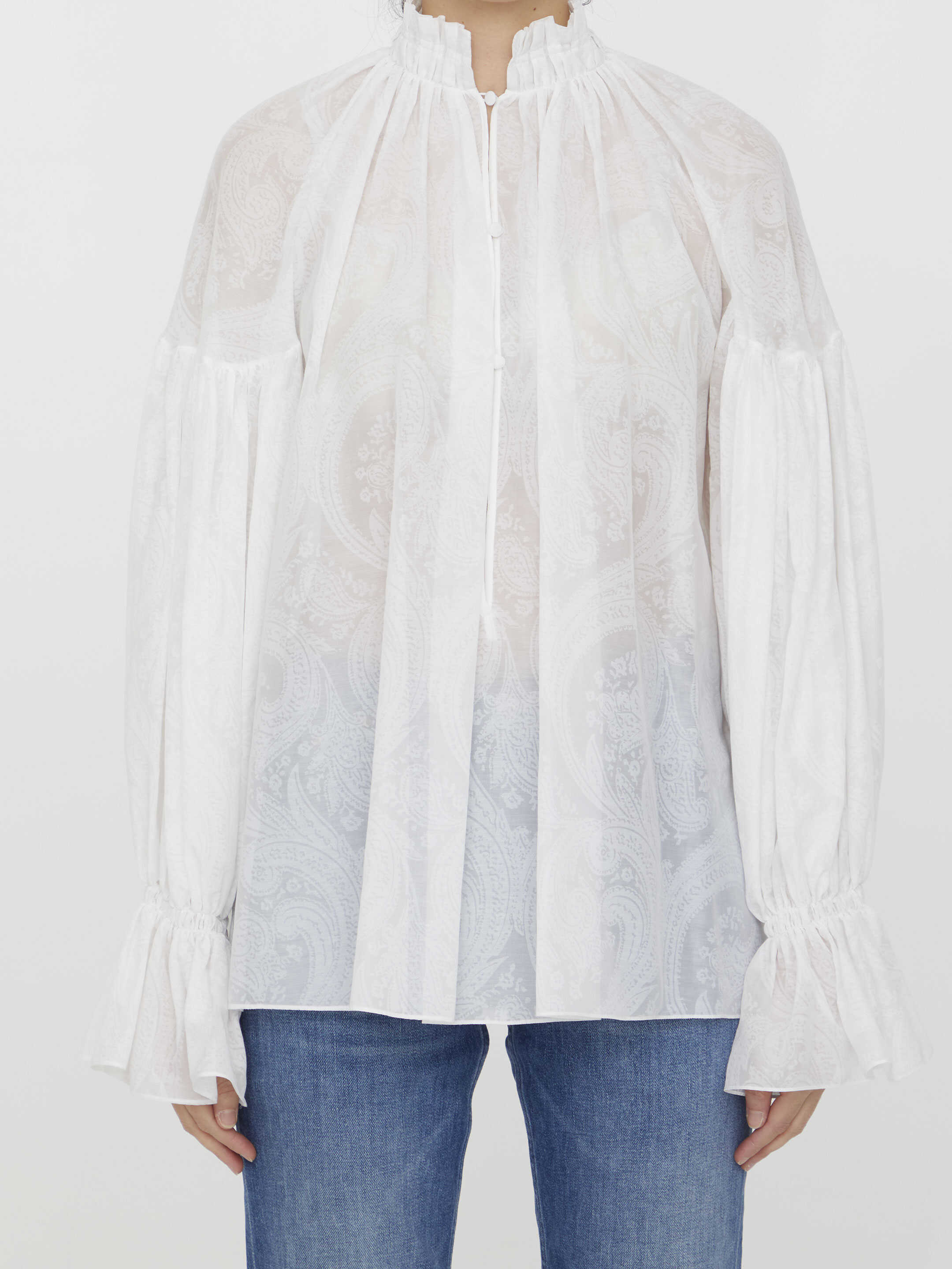 ETRO Ruched Cotton And Silk Blouse White