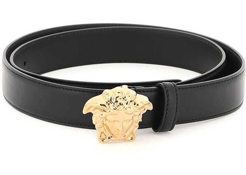 Versace Medusa Buckle Leather Belt BLACK VERSACE GOLD