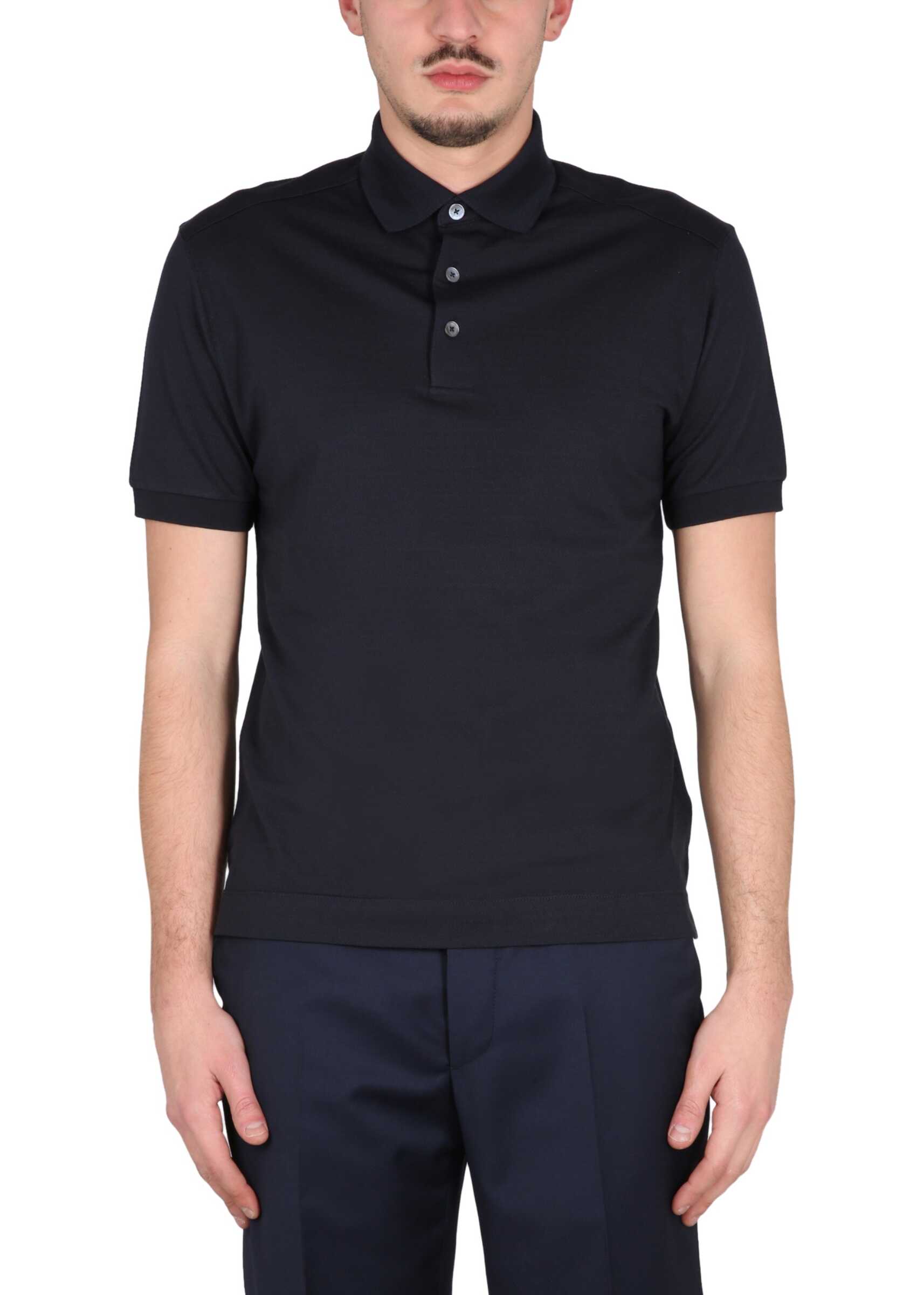 ZEGNA Cotton And Silk Polo Shirt BLUE