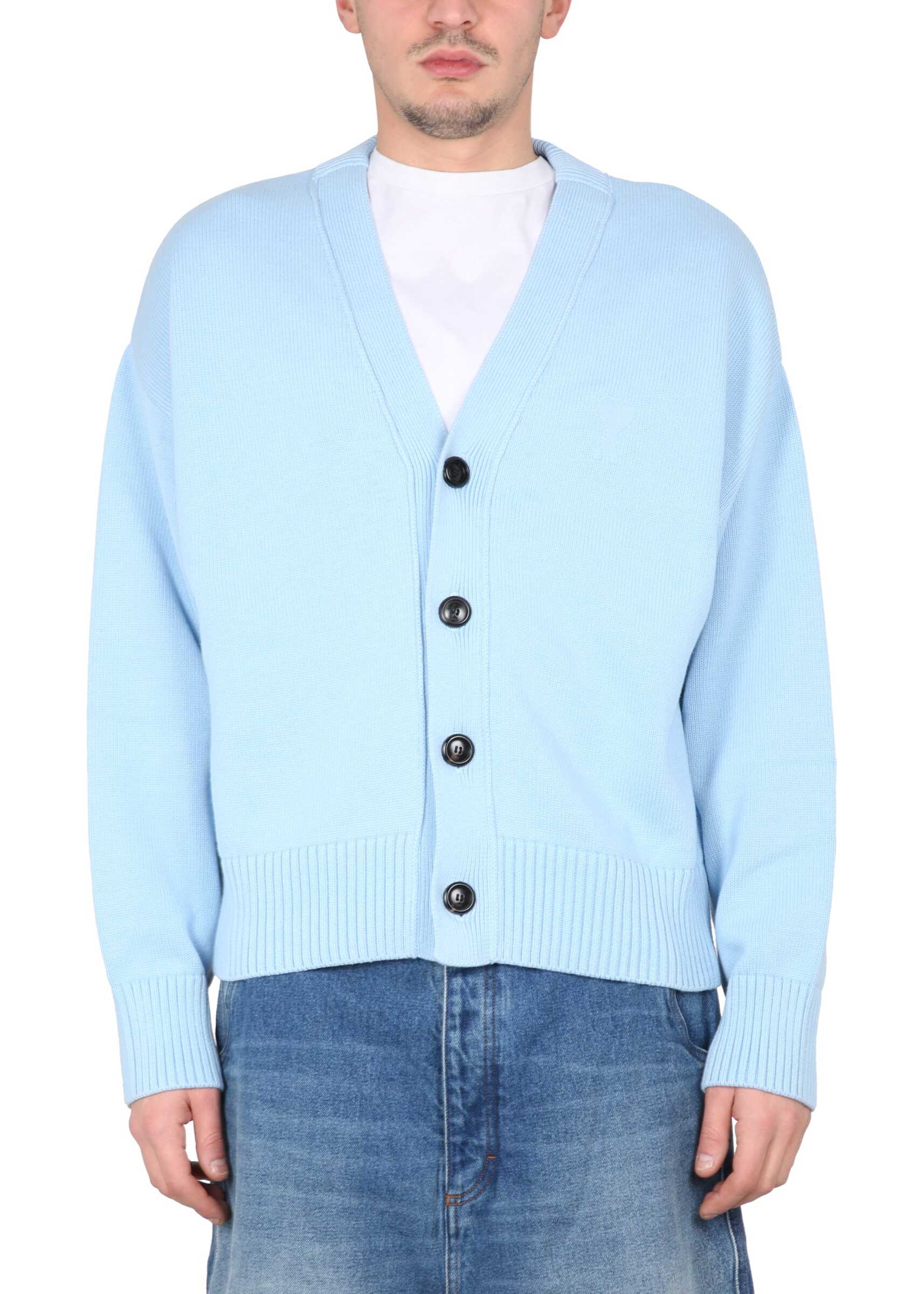 AMI Paris Cotton Cardigan BLUE