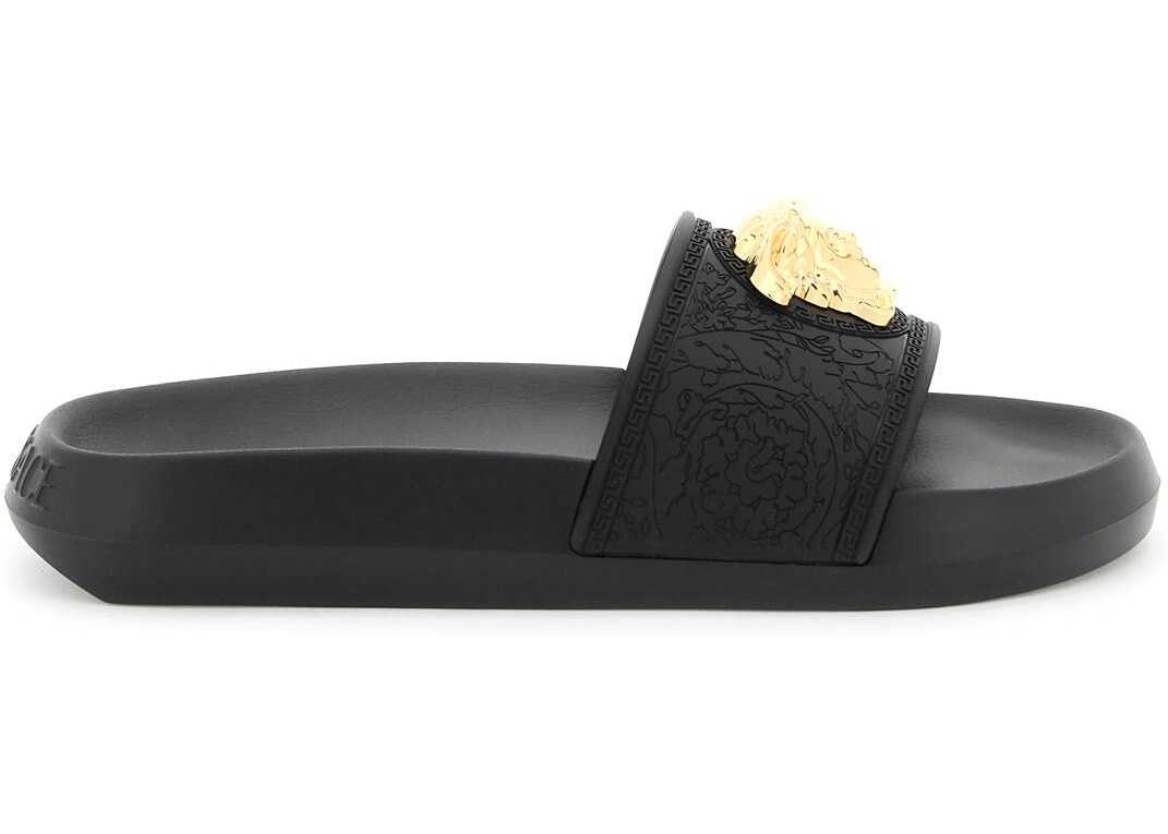 Versace \'Palazzo\' Rubber Slides BLACK VERSACE GOLD