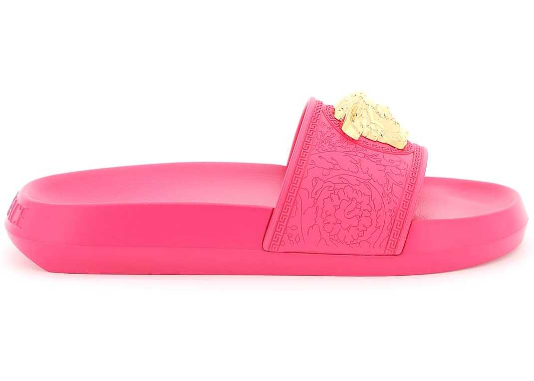 Versace \'Palazzo\' Rubber Slides FUXIA VERSACE GOLD