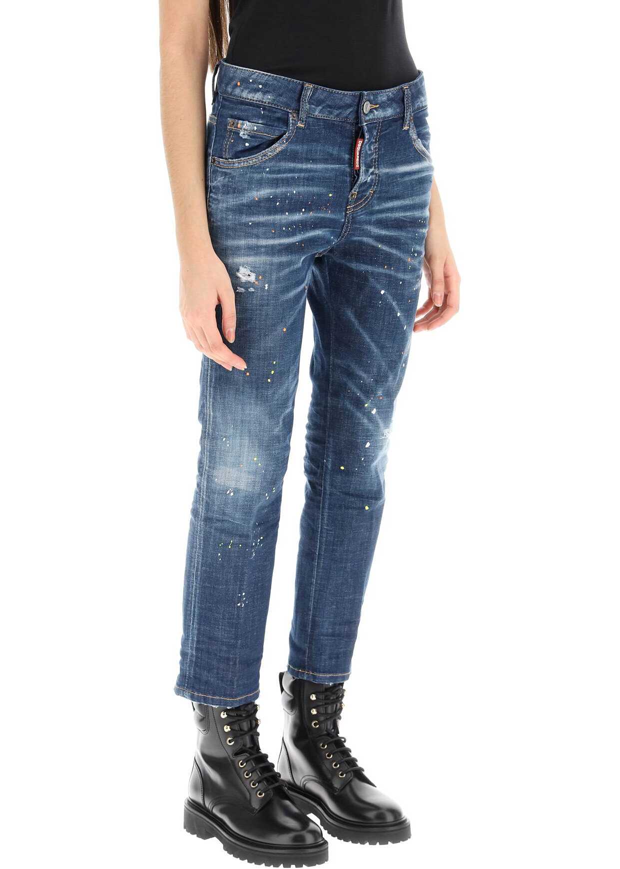 DSQUARED2 Dark Techno Surf Wash Cool Girl Cropped Jeans BLUE NAVY