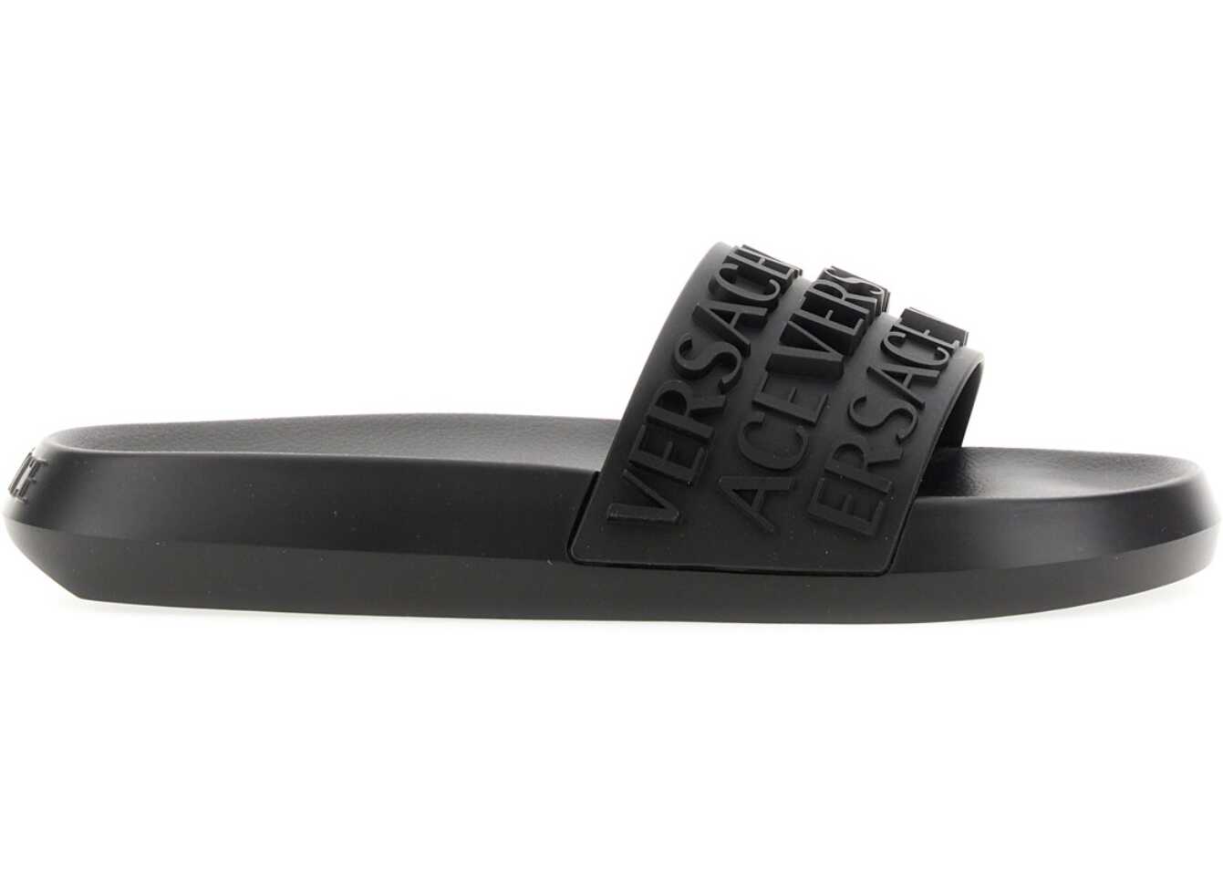 Versace Slide Sandal With Logo BLACK