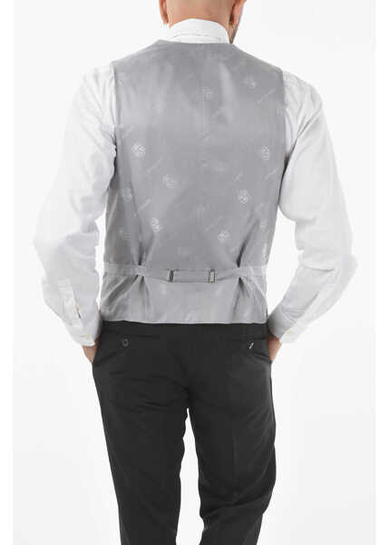 Veste costum CORNELIANI Two-Tone Silk Academy Cerimonia Vest With All-Over Logo On T Gray Barbati (BM 9586826) 2