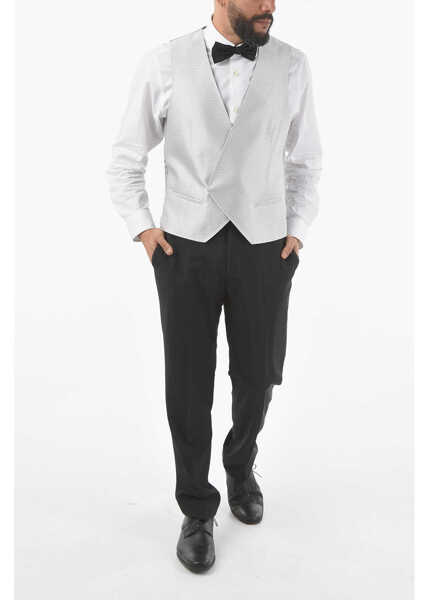 Veste costum CORNELIANI Two-Tone Silk Academy Cerimonia Vest With All-Over Logo On T Gray Barbati (BM 9586826) 4