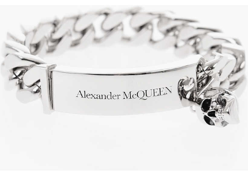 Alexander McQueen Metal Mesh Identity Bracelet With Skull Charm Silver