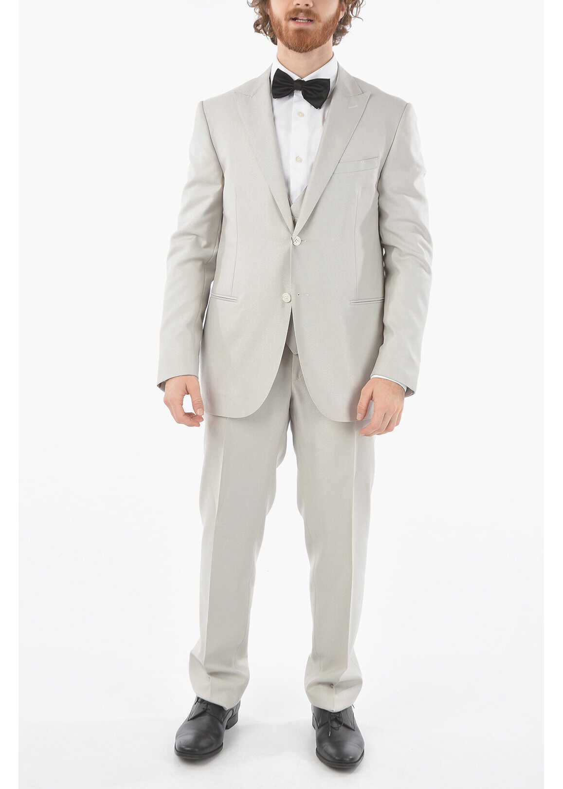 CORNELIANI Formal Lined Suit With Peak Lapel And Vest White