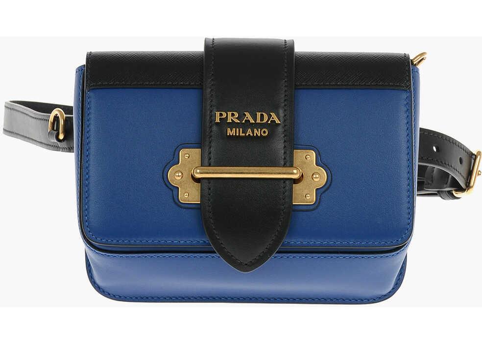 Prada Bicolor-Leather Cahier Belt Bag With Logo Blue