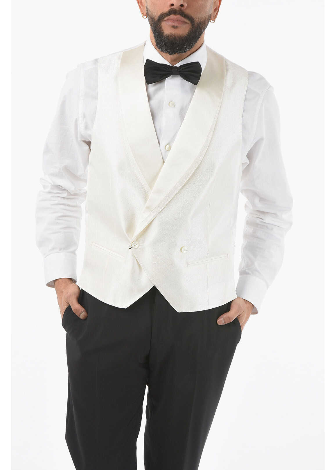 CORNELIANI Silk Academy Cerimonia Bouble Breasted Vest With Back Half-B White