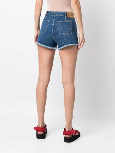 Pantaloni scurti Kenzo Dark-Washed Denim Shorts With Fringed Hems And Lettering Log Blue Femei (BM 9589127) 4