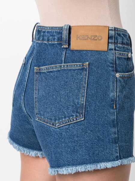 Pantaloni scurti Kenzo Dark-Washed Denim Shorts With Fringed Hems And Lettering Log Blue Femei (BM 9589127) 5