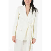 Sacouri Ribbed Linen Wrapped Blazer With Belt Femei