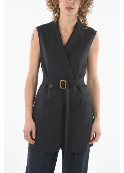Veste Dama Tagliatore Linen Double-Breasted Harmony Vest With Belt