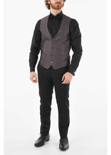 Veste costum CORNELIANI Patterned Silk Cerim.academy Waistcoat Burgundy Barbati (BM 9590558) 4