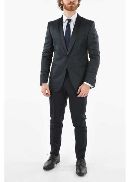 Sacouri elegante CORNELIANI Cc Collection All-Over Geometric Drawing Reset Cerimo Shawl Blue Barbati (BM 9590735) 4