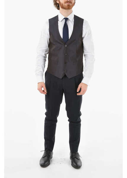 Veste costum CORNELIANI Silk 4-Buttons Academy Cerimonia Waistcoat Brown Barbati (BM 9590933) 4