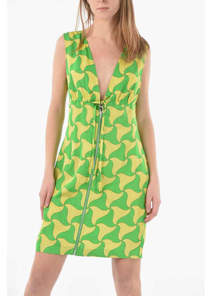 Rochii scurte Bottega Veneta Plunging Neckline Wavy Patterened Parachute Mini Dress Yellow Femei (BM 9594803) 4