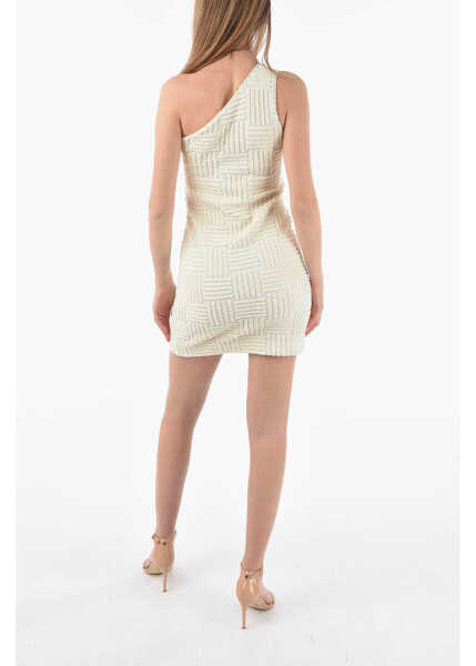 Rochii scurte Bottega Veneta Braided Sponge One Shoulder Intreccio Towelling Mini Dress Beige Femei (BM 9596756) 2