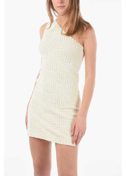 Rochii scurte Bottega Veneta Braided Sponge One Shoulder Intreccio Towelling Mini Dress Beige Femei (BM 9596756) 4