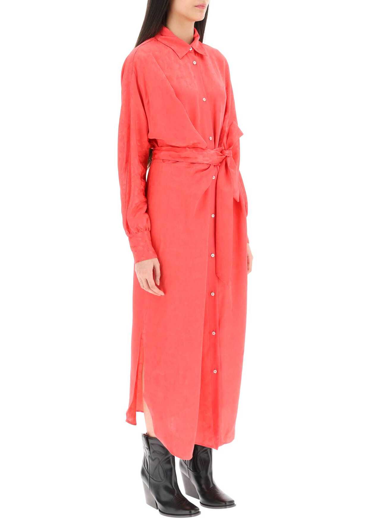 MSGM Jacquard Satin Shirt Dress IBISCUS PINK