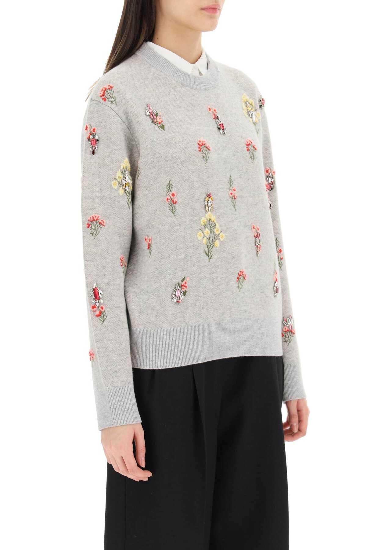 Burberry \'Lorena\' Pullover With Floral Embroidery And Crystals PARCHMENT GREY