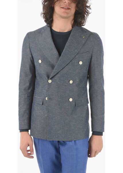 Sacouri CORNELIANI Cc Collection Peak Lapel Reward Double-Breasted Blazer With Blue Barbati (BM 9599534) 1