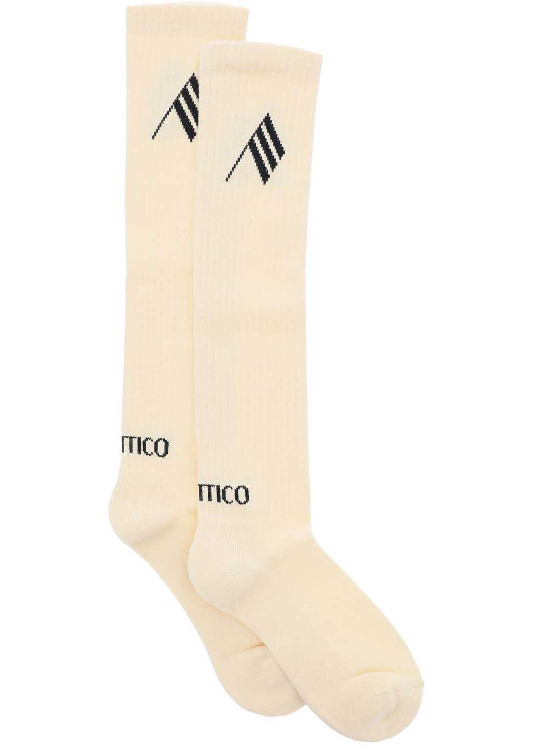 THE ATTICO Logo Short Sports Socks WHITE BLACK