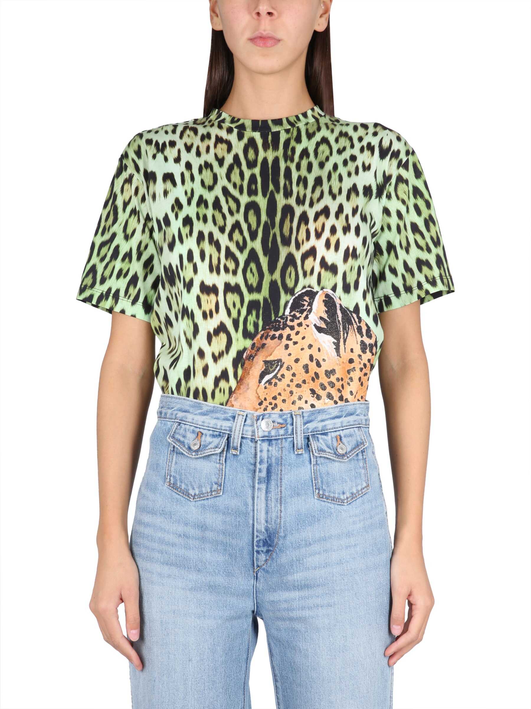 Roberto Cavalli Jaguar Print T-Shirt GREEN