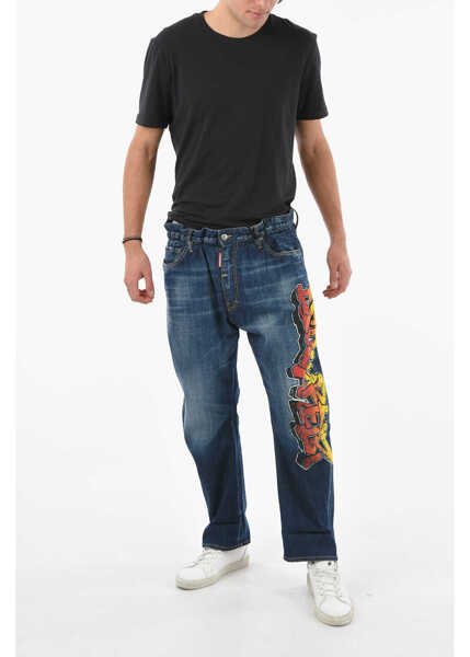 Blugi drepti DSQUARED2 Tapered-Fit Big Brother Denims With Multicolor Logo Print 19 Blue Barbati (BM 9603869) 4