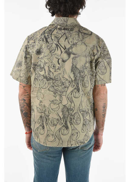 Camasi casual DSQUARED2 Short-Sleeve Shirt With Pointed Collar And Graphic Print Brown Barbati (BM 9604268) 2