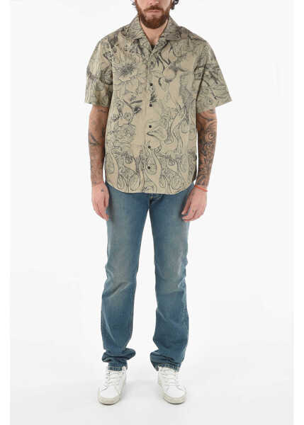 Camasi casual DSQUARED2 Short-Sleeve Shirt With Pointed Collar And Graphic Print Brown Barbati (BM 9604268) 4