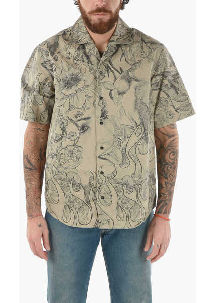 Camasi casual DSQUARED2 Short-Sleeve Shirt With Pointed Collar And Graphic Print Brown Barbati (BM 9604268) 1