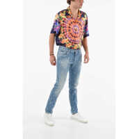 Blugi slim fit pentru Barbati - Blugi slim fit Dolce & Gabbana Denim Distressed Slim Fit Jeans With Logoed Plate Light Blue Barbati (BM 9604448) - B-mall.ro
